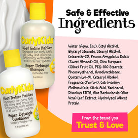 CurlyKids ingredient highlight label focusing on key hydrating components and gentle actives