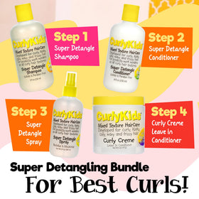 Close-up of CurlyKids ingredients label showing sulfate-free, paraben-free focus