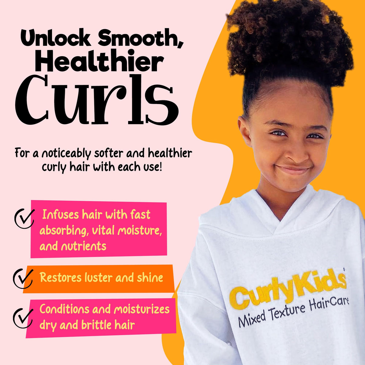 CurlyKids conditioner texture pouring, showing silky slip for easier detangling