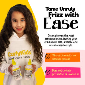 CurlyKids spray being applied to child hair for smoother, faster combing