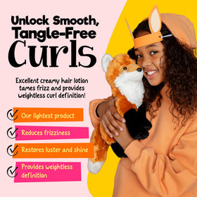 CurlyKids lotion texture close-up illustrating creamy lightweight feel