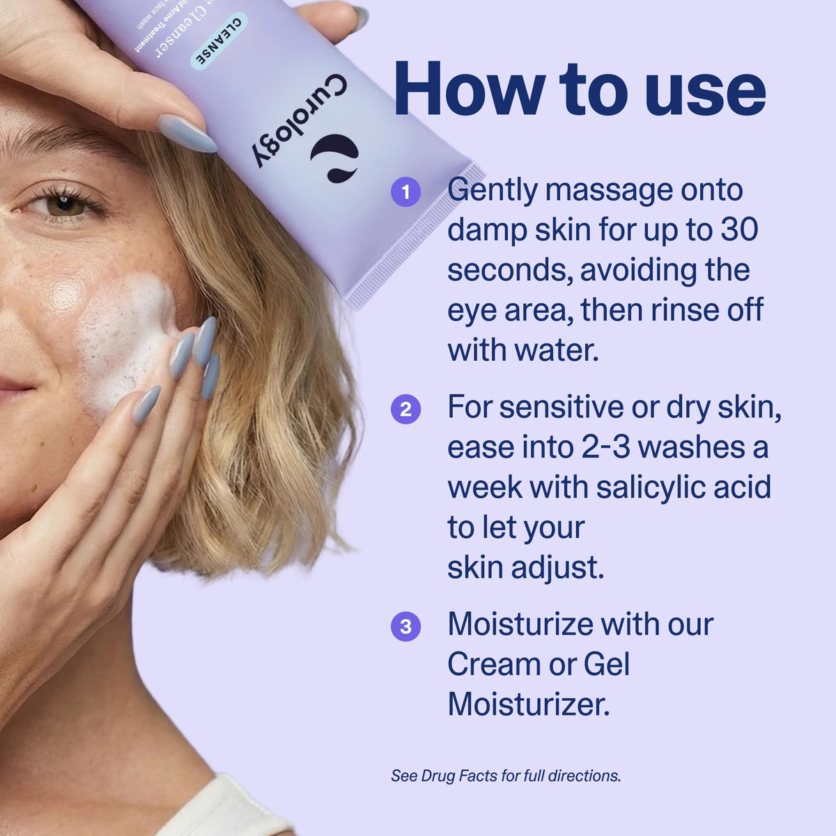 Curology bottle on bathroom shelf suggesting daily skincare routine