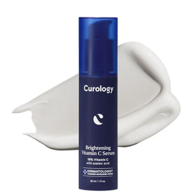 Curology bottle front view showing label and brightening serum benefits
