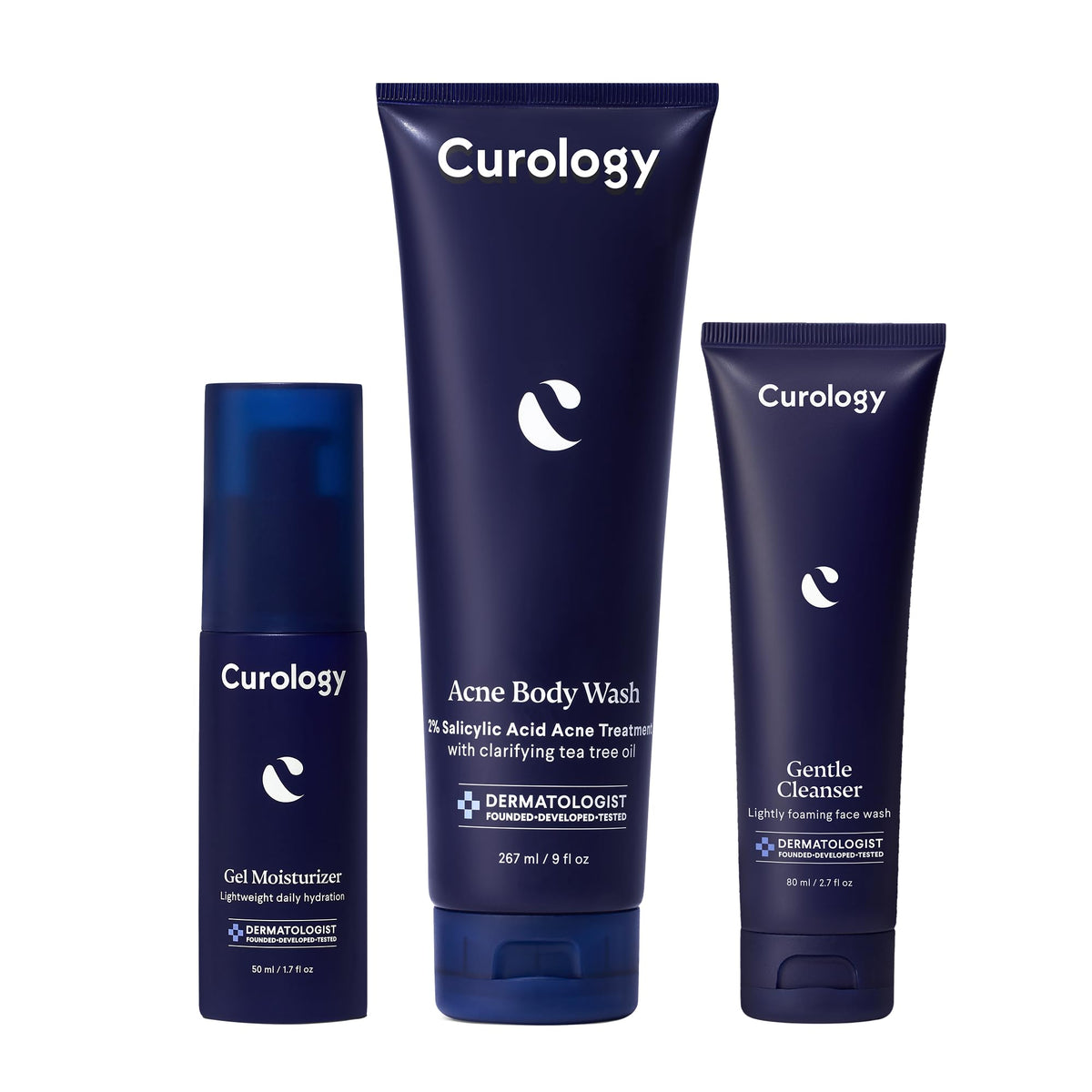 Curology bundle front view showing all three products and clear routine benefits