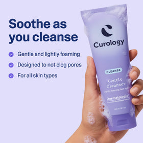 Curology cleanser light foam texture close-up showing mild lather