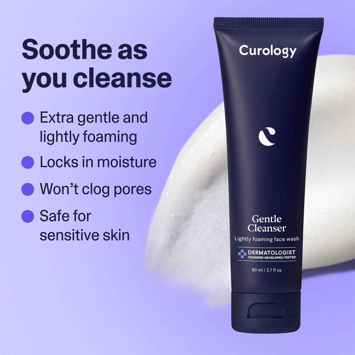 Curology gentle facial cleanser pump dispensed for easy everyday use