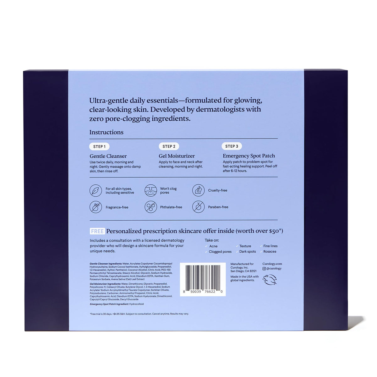 Curology kit contents laid flat to show included items and usability
