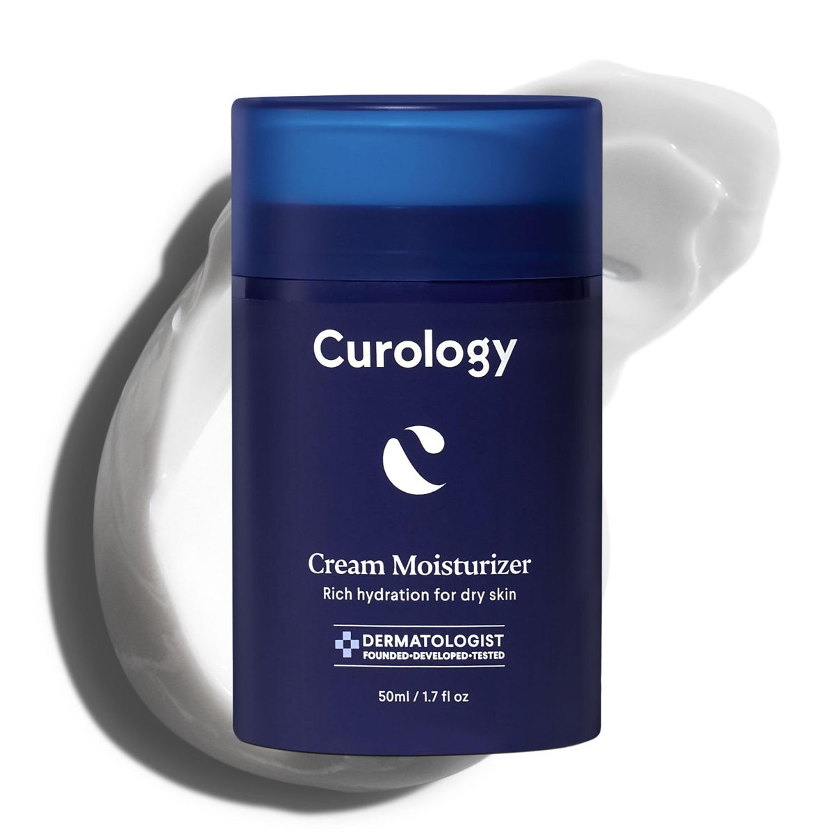 Curology cream front view showing clean jar and moisturizing effect