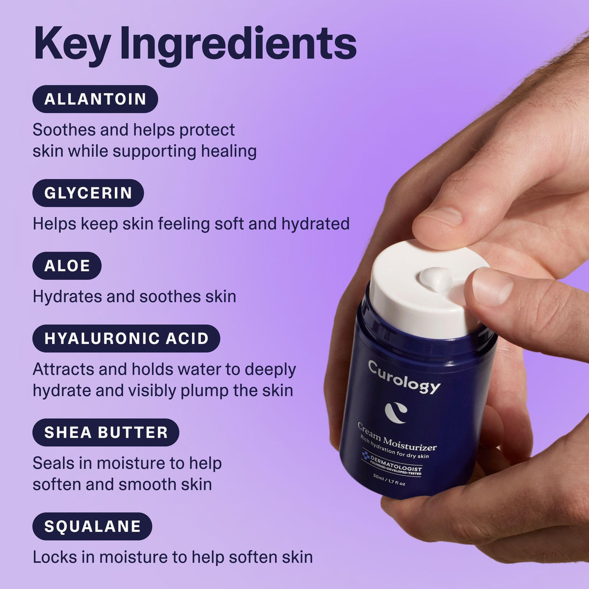 Curology shea butter ingredient display highlighting nourishing emollient
