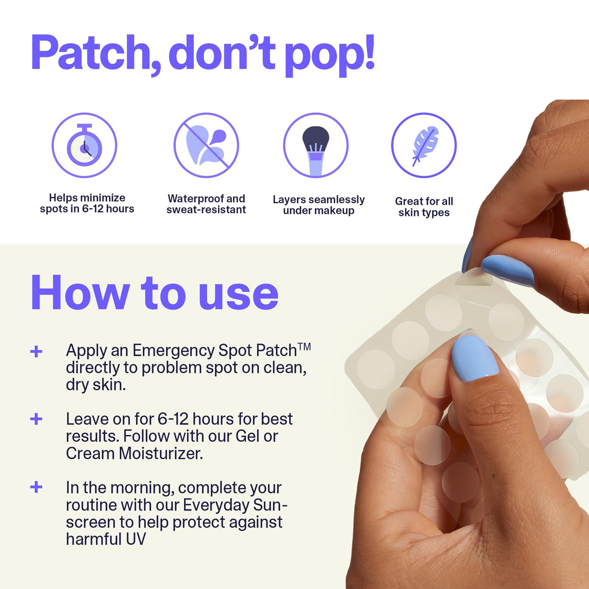 Curology emergency spot patches sheet close-up showing discreet protection