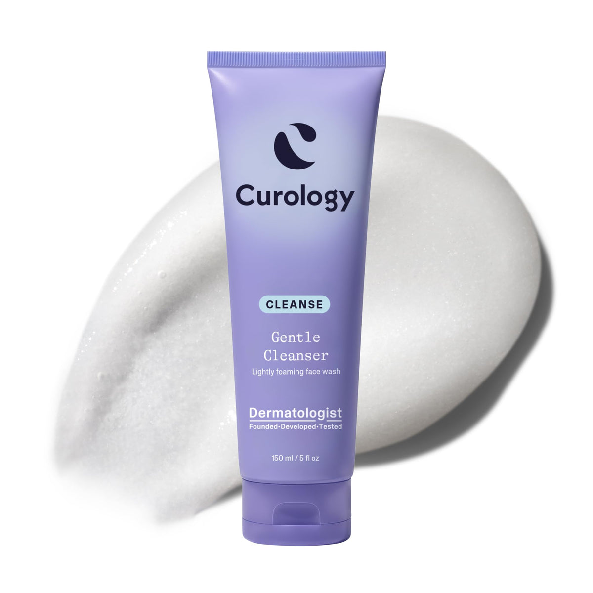 Curology gentle facial cleanser front label shows product and benefits