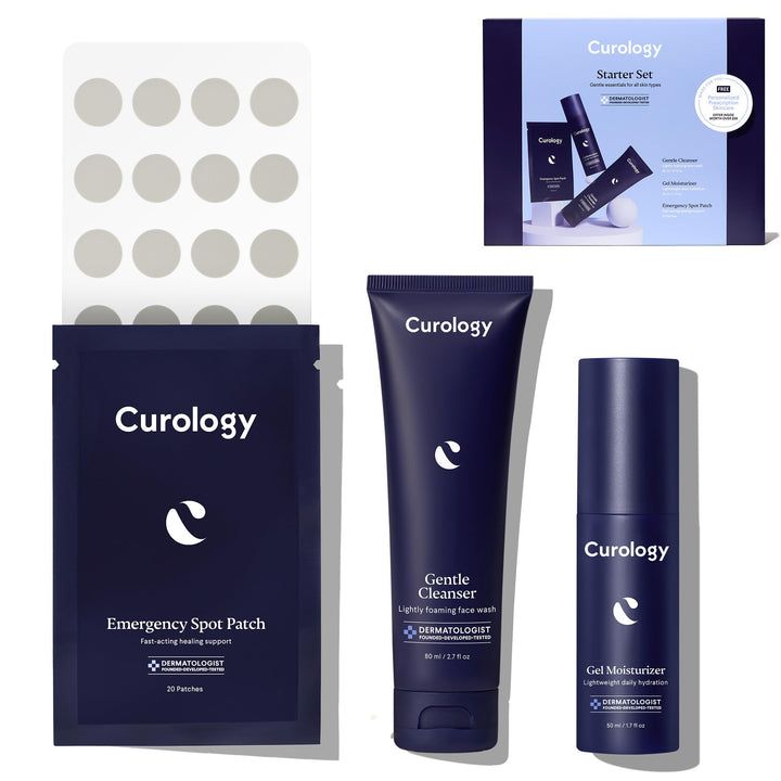 Curology front packaging showing complete gentle essentials kit benefits