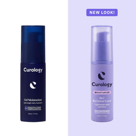 Curology gel moisturizer on bathroom counter conveying daily routine convenience