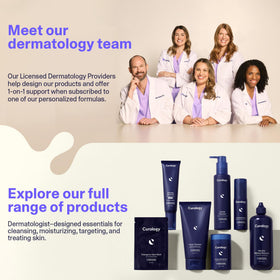 Curology products on bathroom shelf conveying simple daily routine