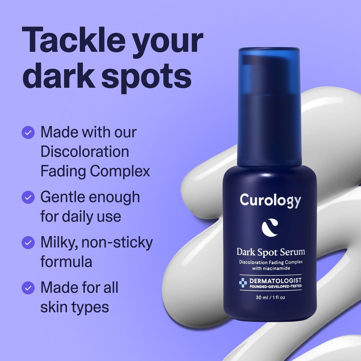 Curology pump dispensing serum onto hand, demonstrates easy application benefit