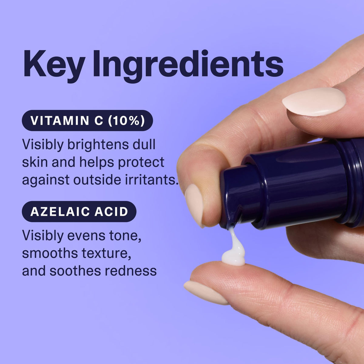 Curology serum dispensed on hand demonstrating easy application and layering