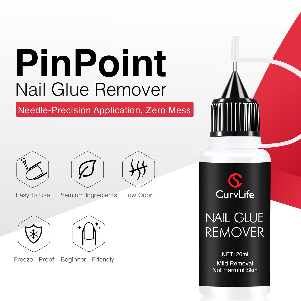 CurvLife in use applying remover under press‑on nail for safe, gentle adhesive release