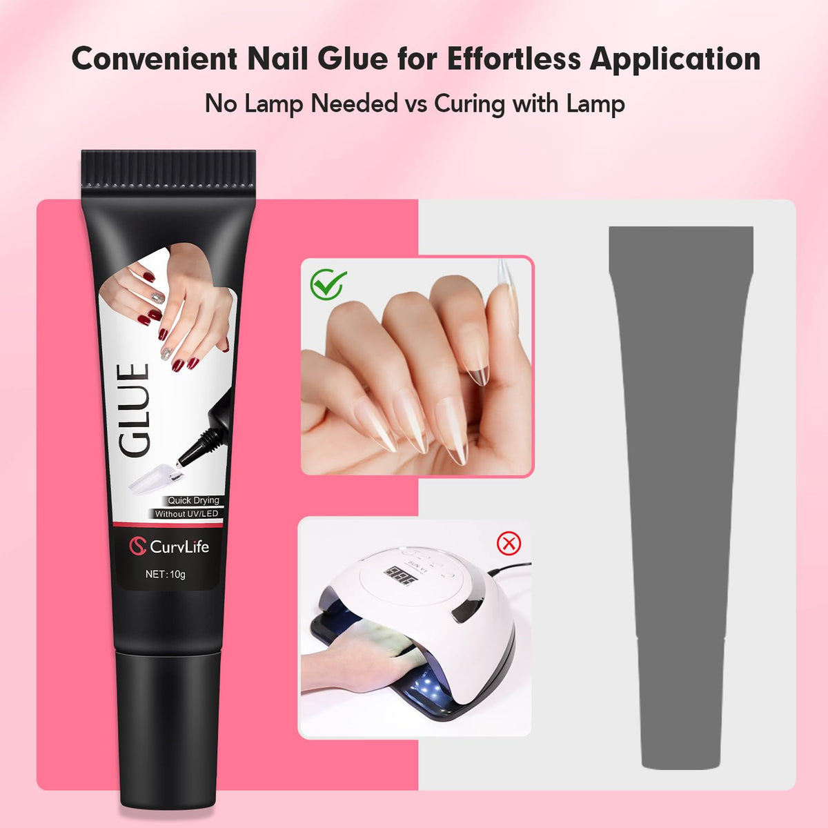 CurvLife application in use attaching a press-on nail for quick set