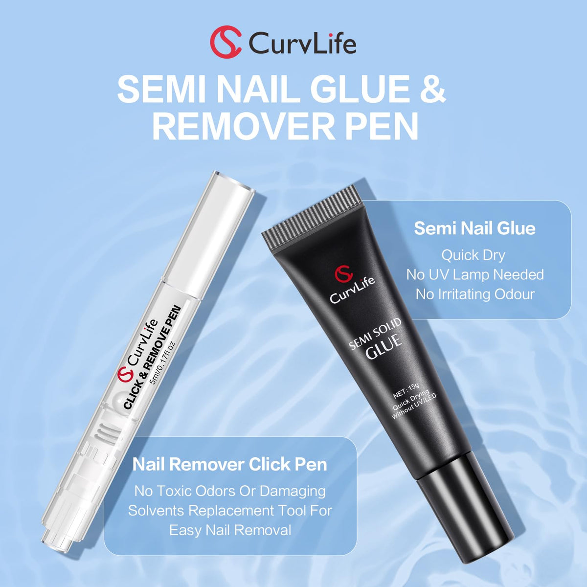 CurvLife application scene pressing on nails illustrating quick ten-second set benefit
