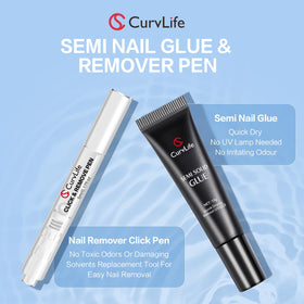 CurvLife application scene pressing on nails illustrating quick ten-second set benefit