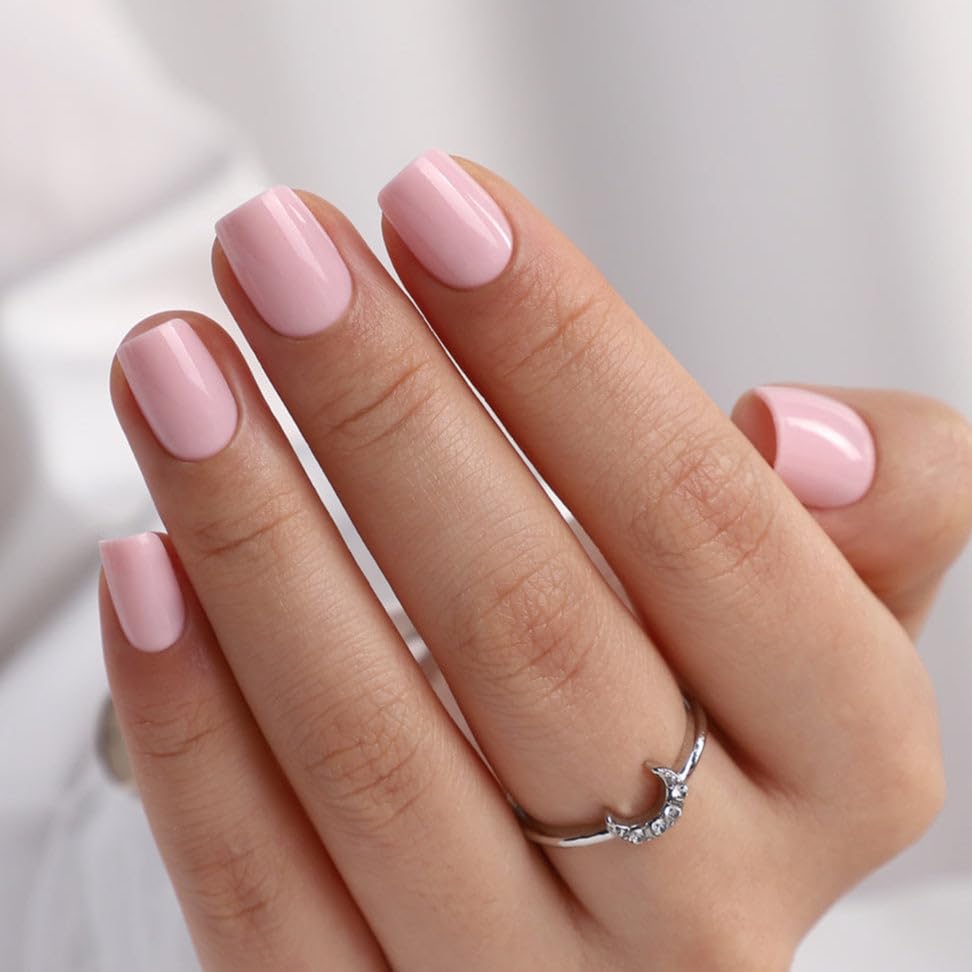 CurvLife front packaging showing apricot glossy nude short press-on nails and accessories