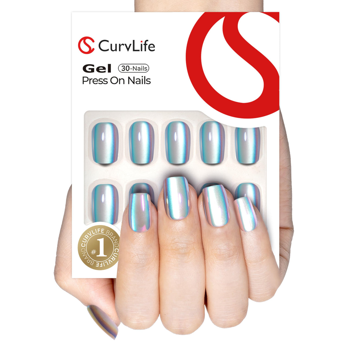 CurvLife close-up showing chrome cat eye polish texture and glossy finish benefit