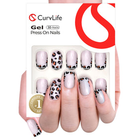CurvLife close-up of leopard French apricot tip highlighting pattern and precision