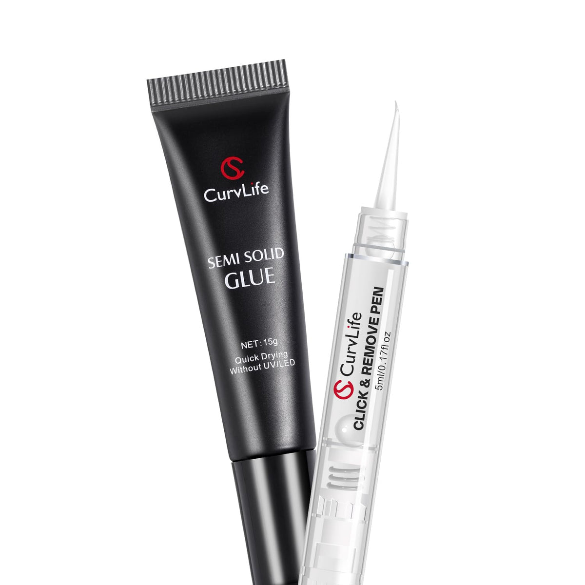 CurvLife front bundle packaging showing glue gel and remover for fast application
