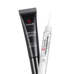 CurvLife front bundle packaging showing glue gel and remover for fast application