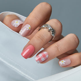 CurvLife front packaging showing apricot Daisy Picnic Love design and quick salon finish