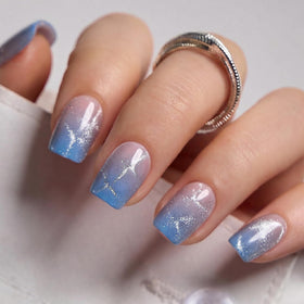 CurvLife front packaging showing Aurora Drift blue cat-eye nails and kit contents benefit convenience