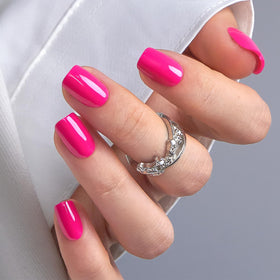 CurvLife front packaging showing bright pink full-cover nails and kit contents benefit convenience