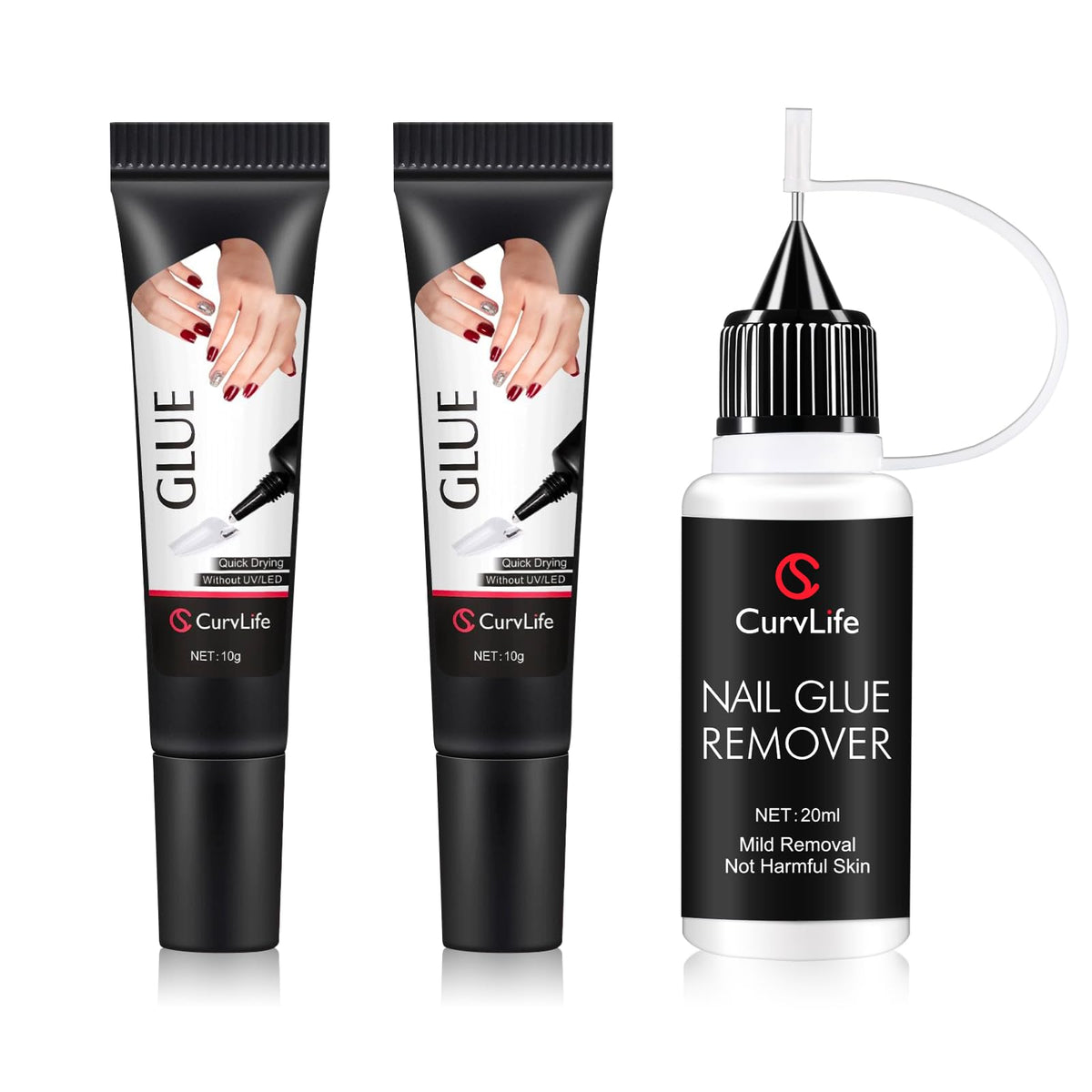 CurvLife front packaging showing complete nail kit and easy storage benefit