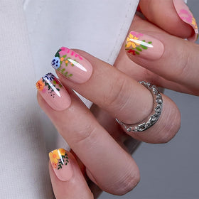 CurvLife front packaging showing nude flower press-on nails and included kit benefits