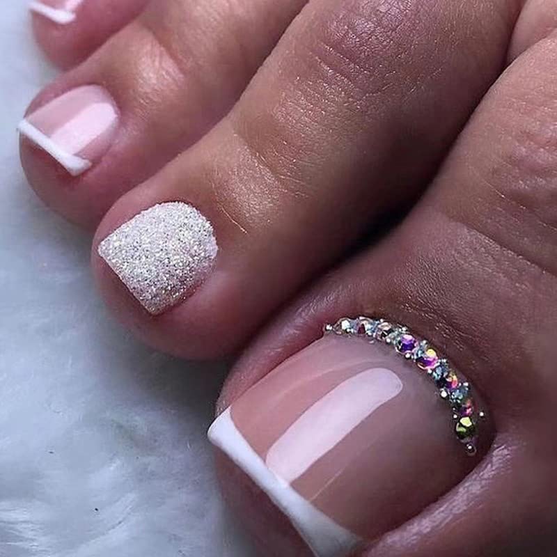 CurvLife front packaging showing glossy white French square toenails for elegant toes
