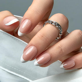 CurvLife front packaging showing white French tips and nude pink base for polished look