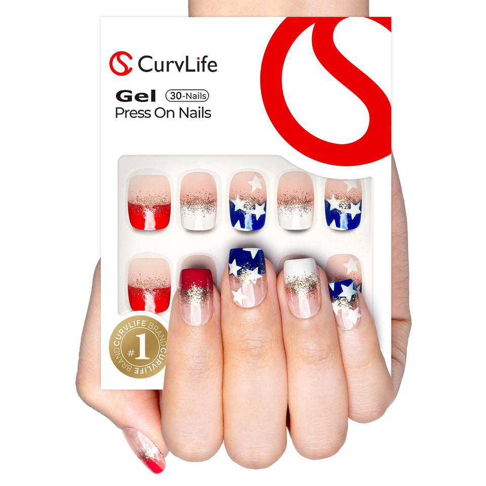 CurvLife front packaging showing full press-on nail set and box, clear organization benefit