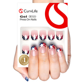 Curvlife front packaging showing short square French tip nails and kit benefits