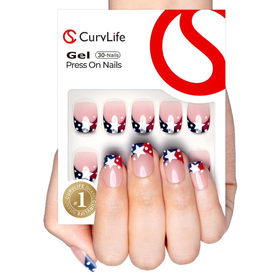 Curvlife front packaging showing short square French tip nails and kit benefits