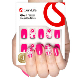 CurvLife front packaging showing 30pcs kit and pink flower design benefits quick salon finish
