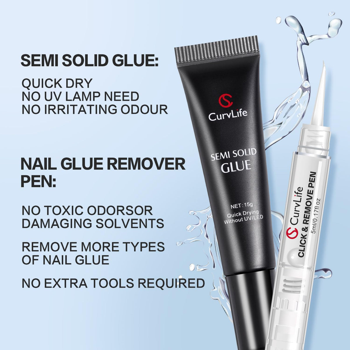 CurvLife glue gel close-up texture highlighting drip-resistant formula benefit
