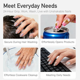 CurvLife glue in use applying a press-on nail for quick set benefit