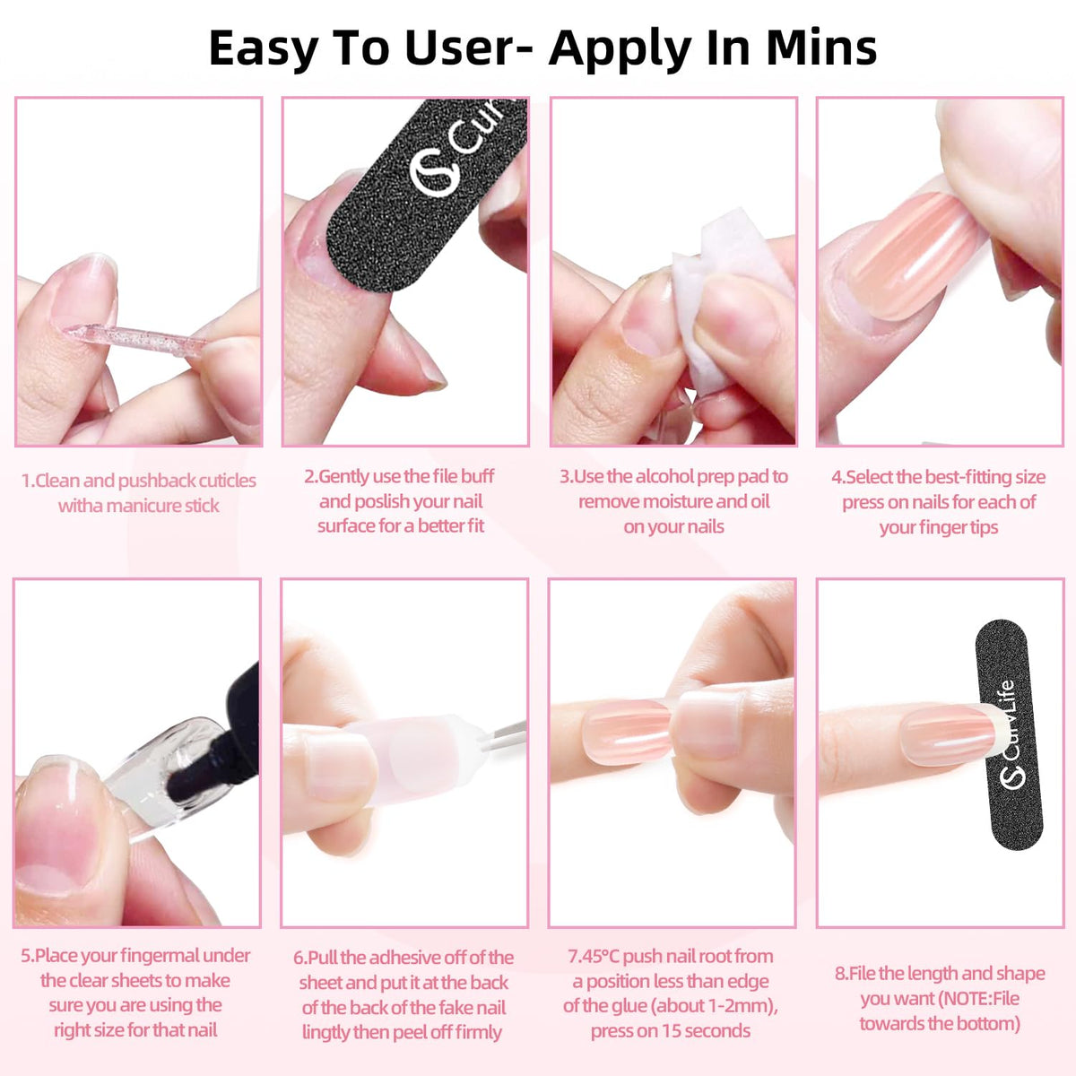 CurvLife lifestyle image of glossy manicure showing elegant apricot tone for everyday wear