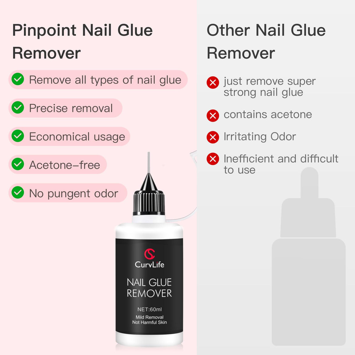 CurvLife cleaned nail with minimal residue illustrating gentle finish