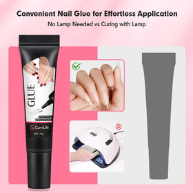 CurvLife in-use applying glue under a press-on nail for secure hold