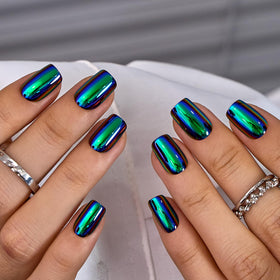 CurvLife press on nails in hand during application demonstrating easy at-home use