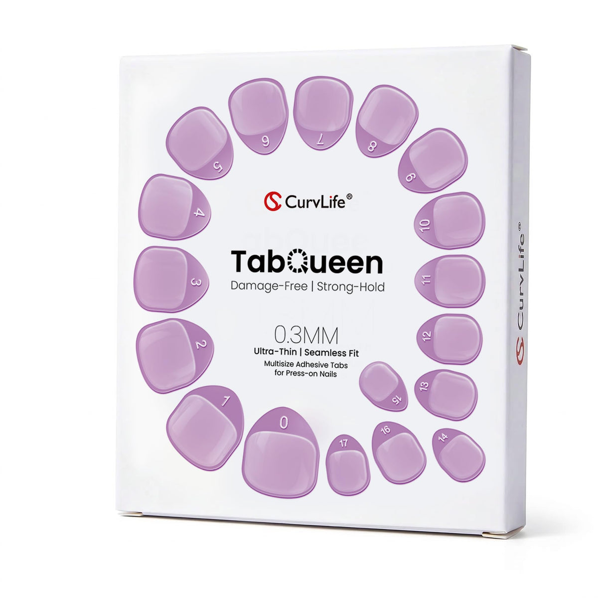 CurvLife front packaging showing 360 tabs and size range benefit