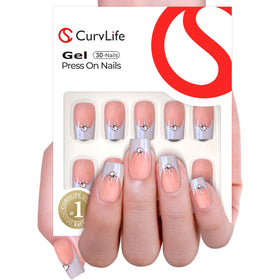 CurvLife top view of all 30 press-on nails arranged to show size variety and finish