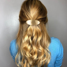 CustomyLife barrette in half-up hairstyle showing polished styling benefit