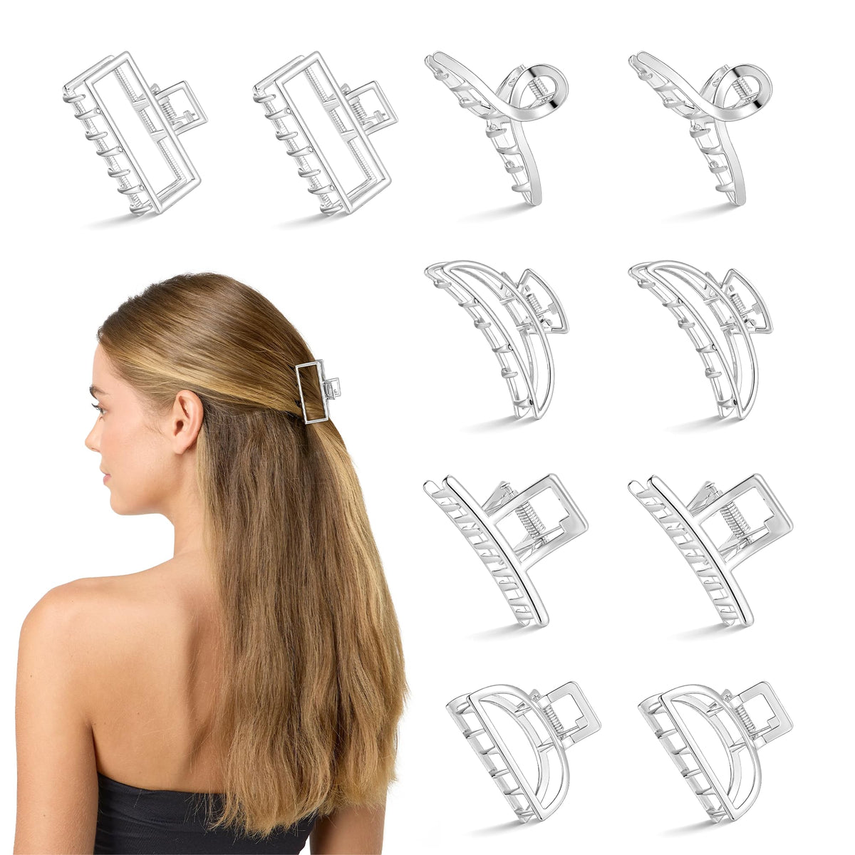 CWJCYTNSN front view of ten silver clips showing compact pack and neutral tone benefit